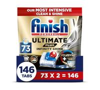 Finish Dishwasher Tablet, Ultimate Plus Infinity Shine, 146 Tabs (73 x 2pck), Fresh Scent, Tough on Grease, Our Most Intensive Clean & Shine, Effective for Short Eco Cycle