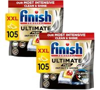 Finish Dishwasher Tablet, Ultimate Plus Infinity Shine, 210 Tabs (105 x 2pck), Lemon Sparkle, Tough on Grease, Our Most Intensive Clean & Shine, Effective for Short Eco Cycle