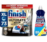 Finish Dishwasher Tablet, Ultimate Plus Infinity Shine, 73 Detergent Tablets and Dishwasher Rinse Aid 400ml, Bundle