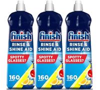 Finish | Finish Dishwasher Rinse & Shine Aid | Lemon | Pack of 3 | 800ml Each | For Drier Glasses and Spot Prevention