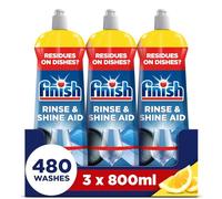 Finish | Finish Dishwasher Rinse & Shine Aid | Lemon | Pack of 3 | 800ml Each | For Drier Glasses and Spot Prevention