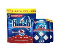 Finish Powerball All in One Max Dishwasher Tablets 100 Tablets and Finish Dishwasher Cleaner During Cycle 3 x 17 g, Pack of 2