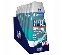 Finish Quantum +Hygiene Gel Liquid Dishwasher Detergent with Napisan Power, Multiaction, Fresh, 182 Washes, 7 Packs of 26 Washes