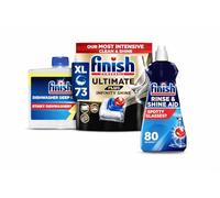Finish Ultimate Plus Infinity Shine Dishwasher Tablets bulk 73 Dishwasher Tabs + Dishwasher Machine Cleaner Lemon 250ml + Dishwasher Rinse & Shine Aid 400ml, For Drier Glasses and Spot Prevention