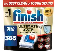 Finish Ultimate Plus Infinity Shine, Dishwasher Tablets, Fresh, 365 | 5X cleaning power vs Finish Power, Advanced formula, Intensive clean, Removes burnt-on stains, Short eco cycle compatible