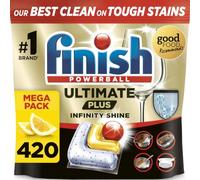 Finish Ultimate Plus Infinity Shine, Dishwasher Tablets, Lemon (4x105) 420 | 5X cleaning power vs Finish Power, Advanced formula, Intensive clean, Removes burnt-on stains, Short eco cycle compatible