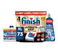 Finish Ultimate Plus Infinity Shine Dishwasher Tablets bulk 73 Dishwasher Tabs + Dishwasher Machine Cleaner Lemon 250ml + Dishwasher Rinse & Shine Aid 400ml, For Drier Glasses and Spot Prevention