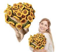 Finished Hand Knitted Sunflowers Bouquet Crochet Blanket, 31in DIY Crochet Sunflower Carnation Bouquets, Hand-Woven Carnations Bouquets in Crocheted, Milk Cotton Wool Flower Blanket (Sunflower)