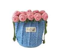 Finished Handmade Crochet Shoulder Bag with 3D Rose Top Accents, Romantic Boho Crossbody Purse, Elegant Handwoven Clutch for Daily Use & Special Occasions Floral Knit Gift for Women Girls & Mom(B Bl