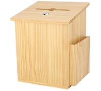 Finished Natural Wood Charity Donation & Suggestion Box Office Ballot Box with Pocket Comes with Locking Hinged Lid for Table Or Counter-top use (Natural Wood)