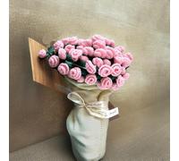 Finished Rose Bouquet Crochet Flower Blanket, Handmade Roses, Bellflower Throw, Soft Knitted Woven Blankets Gift for Mother's Day, Anniversary, Birthday(Pink rose on Beige,Dia. 80cm)