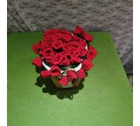 Finished Rose Bouquet Crochet Flower Blanket, Handmade Roses, Bellflower Throw, Soft Knitted Woven Blankets Gift for Mother's Day, Anniversary, Birthday(Red Bells on white,Dia. 60cm)