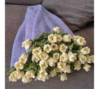 Finished Rose Bouquet Crochet Flower Blanket, Handmade Roses, Bellflower Throw, Soft Knitted Woven Blankets Gift for Mother's Day, Anniversary, Birthday(Yellow Bells on purple,Dia. 80cm)