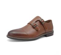 Finishing & Sewing Men's Oxford Dress Shoes, Cap Toe Double Monk Strap, Brown, 9.5