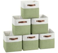 FinishingBo Premium Fabric Storage Baskets - Set of 11x11x11 inch [6-Pack] Decorative Storage Bins with Rope Handles for Home Organization and Gifting - Stylish Closet Organizers (White/Green)