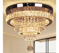 Finktonglan 16" Crystal Chandelier 2 Rings Crystal Ceiling Light Modern Chandelier LED Chandeliers Light Fixture for Dinning Room Bedroom Living Room 2700K Warm Light