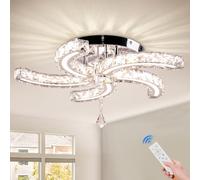 Finktonglan 19.7" Dimmable Crystal Chandeliers, Modern Crystal Ceiling Light, Remote Control and Smart APP Control, LED Flush Mount Chandeliers Ceiling Light for Dining Room Living Room Bedroom