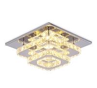 Finktonglan Crystal Ceiling Light, Mini LED Chandelier Modern Flush Mount Lights Fixture Stainless Steel Square Chandelier Ceiling Light for Bedrooms(Warm White)