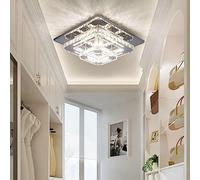 Finktonglan Crystal LED Chandelier Ceiling Light, Modern Square Ceiling Lamp Flush Mount Crystal Lights Fixture for Dining Room Hallway Bedroom Kitchen Hotel Foyer Living Room, Color Changeable