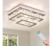 Finktonglan Dimmable Rectangular Crystal LED Ceiling Light 24W Remote App | 24W two-tier K9 crystal flush mount with remote and app control for brightness, colour temperature, timer and memory.