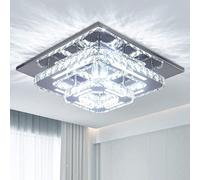 Finktonglan Modern Crystal LED Ceiling Light, 2-Square Chandelier Lamp Flush Mount Crystal Pendant Lighting Fixture for Dining Room Hallway Bar Kitchen Hotel Foyer Living Room, Cool White