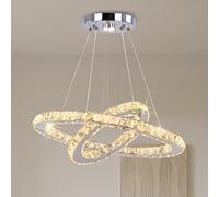Finktonglan Modern LED Crystal Chandelier 19.7 x 11.8 inches Ceiling Pendant Light 2 Rings Adjustable Stainless Steel Lighting Fixtures Dining Room Living Room (Warm White)