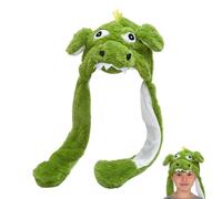 FINLALO Floppy Ear Hat, Super Soft Warm Plush Hat, Dragon Hat Moving Ears, Unisex 22in Fun Hat with Plush Animal Ears for Festival Birthday Holiday Cosplay
