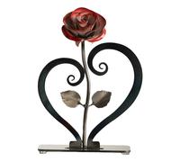 FINLALO Metal Rose, Heart-Shaped Ornaments with Metal Rose, Iron Anniversary Steel Flower, Hand Forged Iron Gift, Artificial Flowers for Desktop, Bedroom