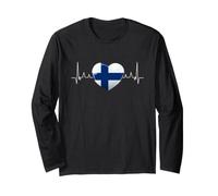 Finland Flag Heartbeat Scandinavia Vacation Long Sleeve T-Shirt