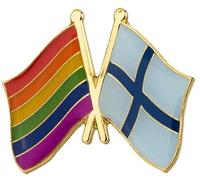 Finland & LGBT Rainbow Gay Pride Friendship National Flag Metal Enamel Pin Badge - 2.4cm x 1.9cm - Hard Enamel Crossed Flags Lapel Pin - Finnish LGBTQ+ Solidarity Emblem