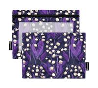 Finland Lily of The Valley Lavender Tan Pencil pouching for Binder with Clear Window Color Pencil case with Zipper Reinforced Grommets 3 Ringing Binder for Office School Supplies Cosmetics