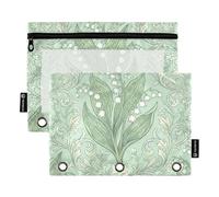 Finland Lily of The Valley William Morris Pattern Zippered Pencil pouching with Clear Window Pencil case Organizer in Assorted Colors Binders 3 Ringing for School, Office & Home Multicolored 2 PCS