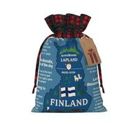 Finland Map With Various Feat Print Burlap Plaid Gift Bag, Holiday Drawstring Gift Bags,Party Favor Pouchs, Jewelry Pouch