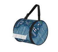Finland Map With Various Feat Print Cylinder Bathroom Tissue Holder With Buckle Strap, Portable Paper Case For Road Trips