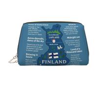 Finland Map with Various Feat Print Stylish Cosmetic Bag for Women Travel Daily Use Vanity Pouch Toiletry Storage