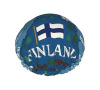 Finland Map With Various Feat Printed Large Shower Cap, Double Layer Hair Protector For Facial Care, Reusable Hair Wrap