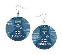 Finland Map With Various Feat Printed Round Earrings For Women, 1 Pair Lightweight Leather Pierced Earrings Set Trendy Jewelry Gifts For Women Girls
