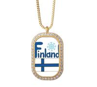 Finland National Flag Blue Pattern Necklace Pendant Diamond Crystal Golden Jewelry