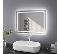 Finmrys Bathroom Mirror with LED Lights, 700 x 500 mm Illuminated Bathroom Mirror with Demister Dimmable 3 Colour Light Memory Function Horizontal/Vertical （27.56x19.69 Inch）