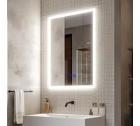 Finmrys Bluetooth Bathroom Mirror with LED Lights, 500 x 700 mm Demister Dimmable 3 Colour Light Memory Function Illuminated Bathroom Mirror Horizontal/Vertical（19.69x27.56 Inch）
