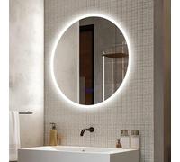 Finmrys Bluetooth Round Bathroom Mirror with LED Lights 600 mm Demister Dimmable 3 Colour Light Memory Function LED Bathroom Mirror 23.62 inch
