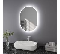Finmrys Oval Bathroom Mirror with LED Lights, 600 x 1000 mm Illuminated Bathroom Mirror with Demister Dimmable 3 Colour Light Memory Function (23.62x39.37 Inch)