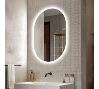 Finmrys Oval Bluetooth Bathroom Mirror with LED Lights, 500 x 700 mm Demister Dimmable 3 Colour Light Memory Function LED Bathroom Mirror Horizontal/Vertical （19.69x27.56 Inch）