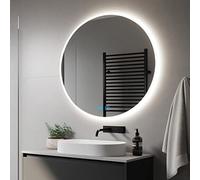 Finmrys Round Bathroom Mirror with LED Lights 900 mm Dimmable 3 Colour Light Illuminated Bathroom Mirror with Demister Memory Function 35.43 inch