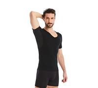 FINN Anti-Sweat Men's Shirt with V-Neck and Built-in Armpit Sweat Pads to Combat Excessive Sweating - Undershirt with Guaranteed Protection Against Sweat Stains and Odour Black S