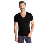 FINN Lasercut Business Undershirt Men's Short Sleeve with V-Neck - Seamless Base Shirt Men Made of Original Lenzing Modal Fabric - The Invisible T-Shirt Under Shirt and Suit, black, XXL