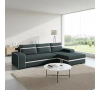 Finn Living Room Corner Sofa Bed With Sinuous Spring Wooden Frame Legs Storage Container 285X165X90Cm Graphite And White Right