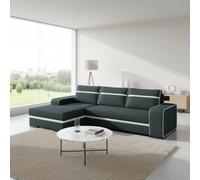 Finn Living Room Corner Sofa Bed With Sinuous Spring Wooden Frame Legs Storage Container 285X165X90Cm Graphite And White Left