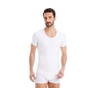 FINN Men's Figure-Shaping Compression Undershirt with V-Neck - Short-Sleeve Shapewear T-Shirt Made from Cotton - Body Shaper Compression Vest for a Flatter Stomach White 4XL
