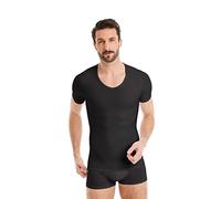 FINN Men's Figure-Shaping Compression Undershirt with V-Neck - Short-Sleeve Shapewear T-Shirt Made from Cotton - Body Shaper Compression Vest for a Flatter Stomach Black M
